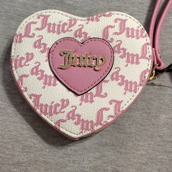 💗 NWT Juicy Couture Heart Coin Purse / Wristlet – Pink Logo Print - Picture 3 of 10